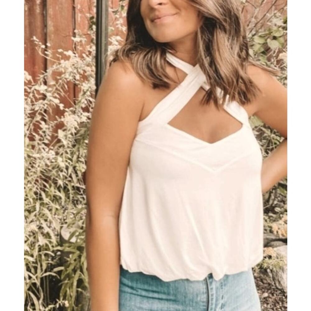 Free People White Cross Halter Crop Top